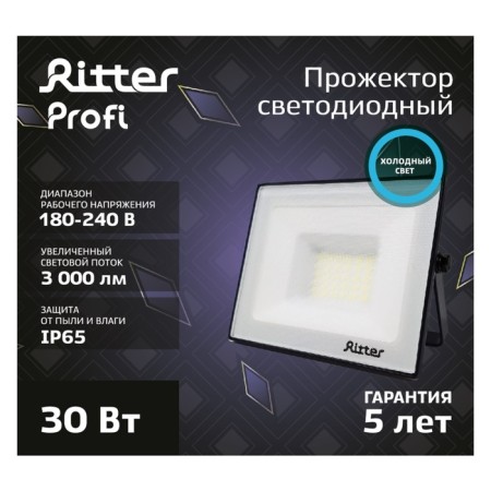PROFITOR STROPER series Profi, 230V, 30W, 6500K, 3000LM, IP65, Chern, Warranty 5 years 53407 9-9