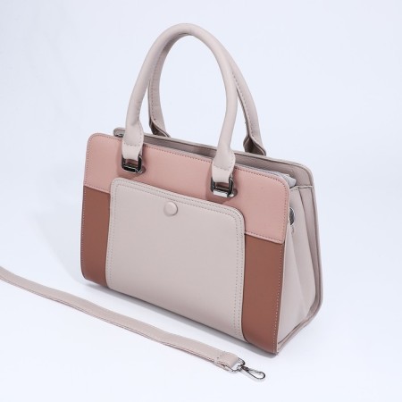 Lightning tout bag, outer pocket, long belt, dark beige color-5