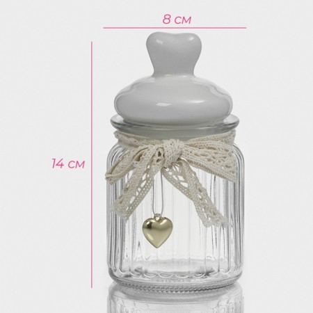 Bank for bulk products with a ceramic lid "heart", 300 ml, white color-1
