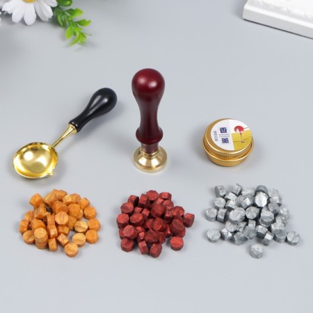 Surgical set "openwork heart" Print, pen, spoon, wax - 3 colors, candle 3.5x11x23 cm-1