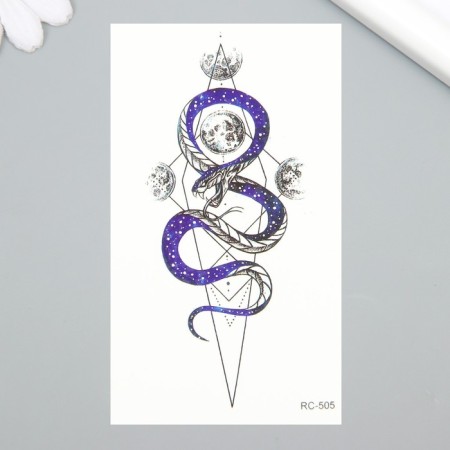 Tattoo on the body color "Snake and planets. Starry sky" 6 x 10.5 cm