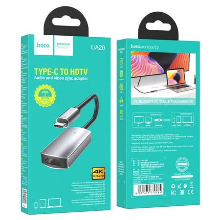Adapter Hoco UA20, Type -C - HDMI, 11.5 cm, gray-8