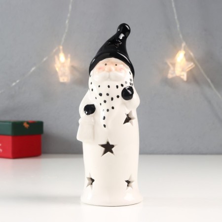 Souvenir Ceramics Light "Santa Claus, black cap, peas beard, with a lantern" 17.8x6.2x6.2 cm 762031-4