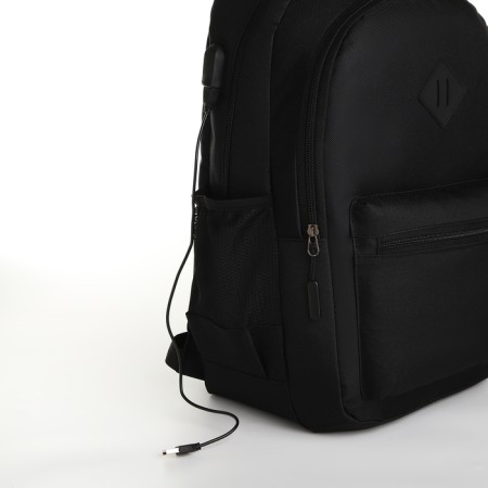 Youth backpack, 2 lightning departments, external pocket, with USB, black color-6