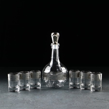 Set of drinking Jungle, 7 items: Capherine 500 ml, stack 6 × 50 ml, with engraving and spraying, Silver spraying color