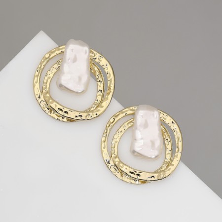 Earrings with pearls "bead" double circle, color gold