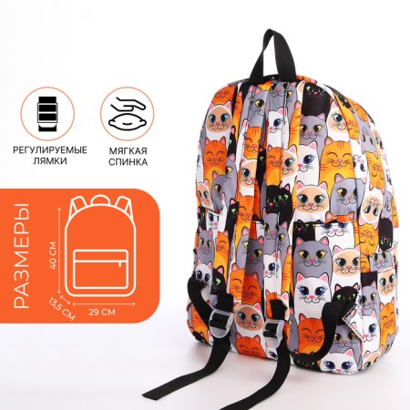School backpack of textiles on a zipper, 4 pockets, wallet, gray/orange color-2