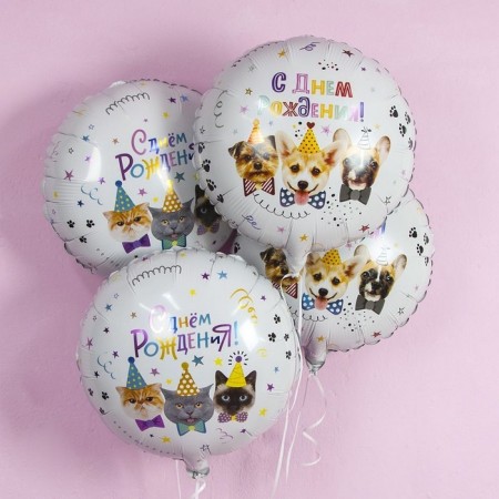 Foil ball 18 "Happy Birthday! Dog", Circle, in packaging-1