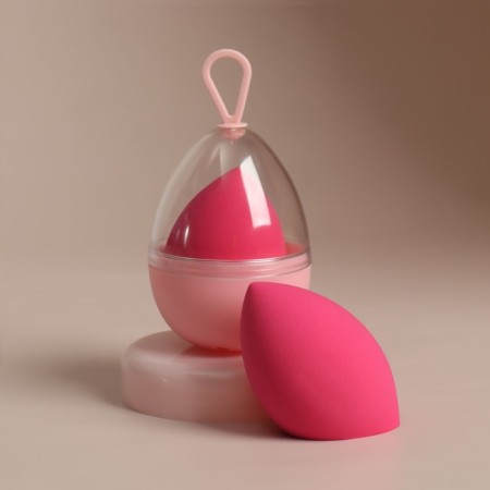 Mowed sponge for makeup “drop”, 6 × 4.5 cm, increases when getting wet, in case, bright pink color-6