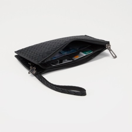 Male purse with zipper, department for bills, for maps, for coins, black color-3