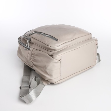 Women's backpack made of artificial leather with lightning, 6 outer pockets, beige color-3