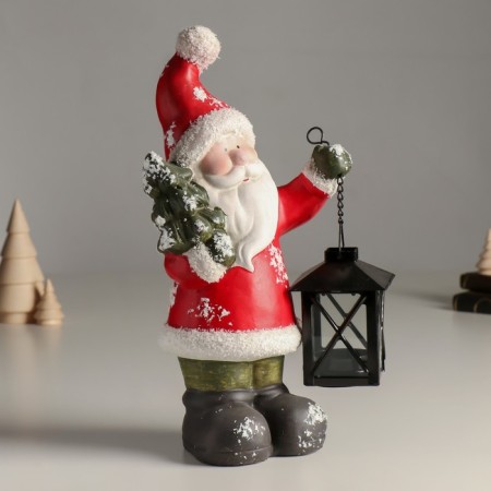 Ceramics Ceramics "Santa Claus in a red fur coat, with a flashlight and a Christmas tree" 15.5x9x30 cm-1