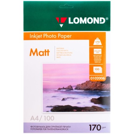 Photo paper for jet print A4, 100 Lomond sheets, 170 g/m2, bilateral, matte