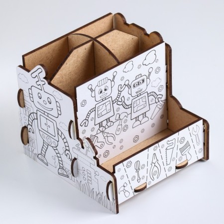 Organizer-painting for stationery "Walk" Robot, 14x13x12 cm.-1