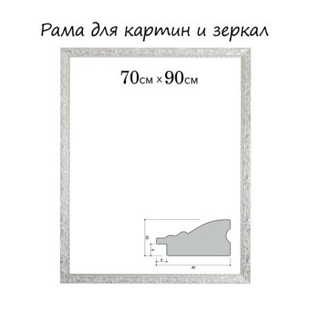 Frame for paintings (mirrors) 70 x 90 x 4 cm, tree "Versailles", white-silver