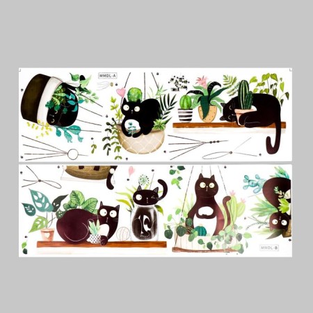 Stick plastic interior color "Black cats and plants" 30x90 cm set 2 sheets-1