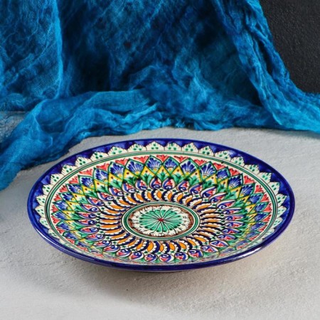 Plate of the Rishtan ceramics "Flowers", 26 cm, blue mix-6