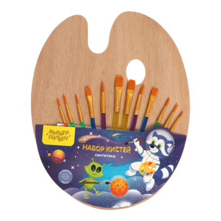 System Synthetics 12 pieces + cartoon palette, round: No. 3, No. 6, No. 10, flat: No. 8, No. 12