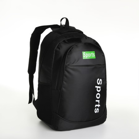 Youth backpack with a zipper, 4 pockets, black/green color-2