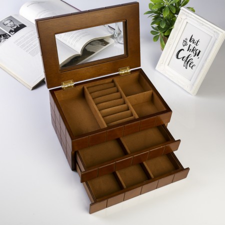 Casket wood for jewelry "Cell" brown 13.8x16.5x24 cm-1