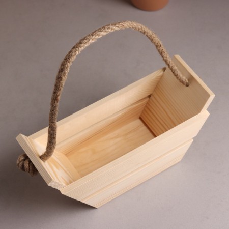 Kashpo wooden, "boat" 270*110*110. Handle- rope 8mm.-2