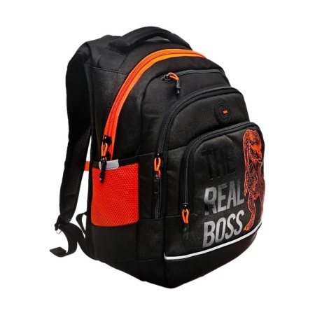 School backpack, 40 x 25 x 22 cm, Grizzly, ergonomic back, laptop department, black/orange-1