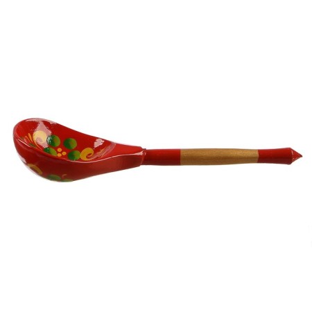 A spoon of wooden "rubella", a half -bacon, a red background-8