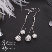 Hanging earrings with “Shambhala” rhinestones, white color in silver, 6.5 cm