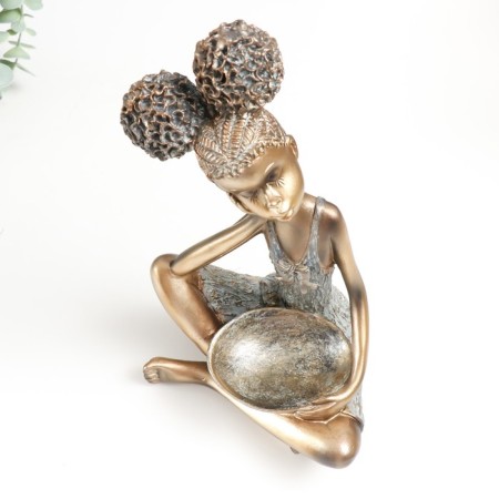 Polystone souvenir "Girl with curly tails, with a dish" under bronze 19x12x27 cm-5