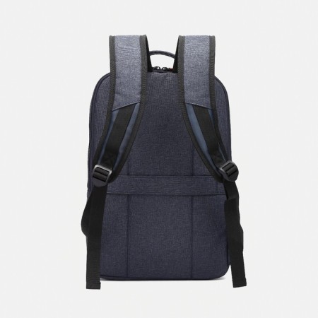 A backpack, a lightning department, an outer pocket, an attach to a suitcase, the color is blue-2