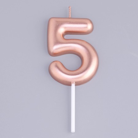 Candle in the Cake "European", number "5", 6 cm, pink gold-2