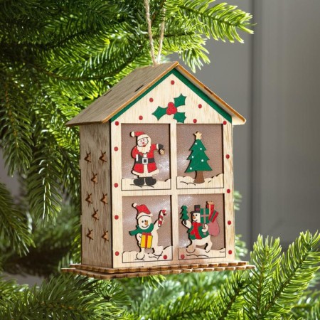 Christmas tree toy "House with windows", from batteries, glow warm white-1