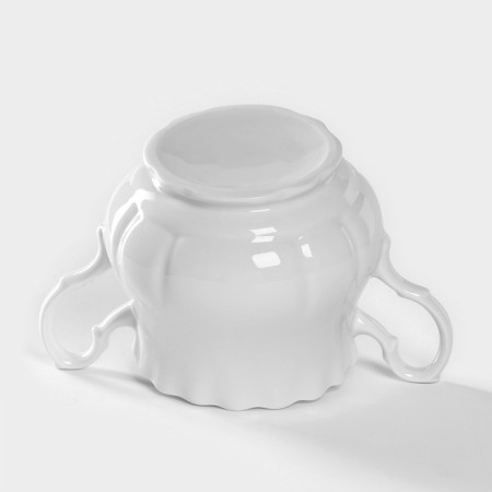 Porcelain Sugar "Romance", 550 ml, with a lid, white color-4