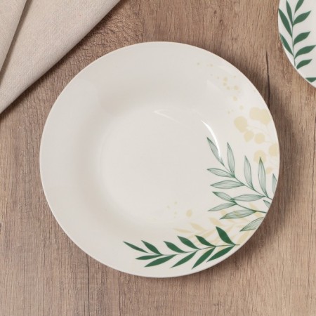 Deep plate ceramic "leaves", 20.5 cm, 550 ml, white color-1