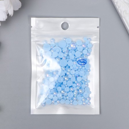 Decor for creativity plastic "Half of beads. Pale blue mother of pearl" d = 3-10mm, set 10g-2