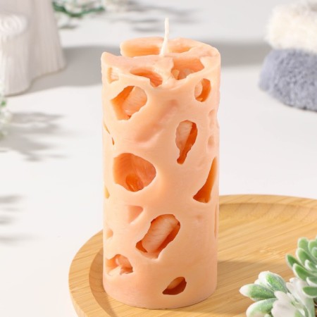 Aromatic decorative candle "openwork", beige, 6x12 cm, cinnamon