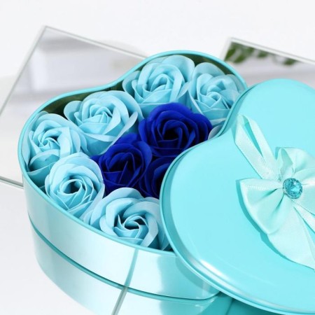 Soap roses, turquoise and blue, set of 11 pcs.