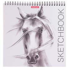 Album for sketches of 220 x 220 mm, 40 sheets on the rowing Wild Horse, cover coated cardboard 190 g/m2, hard substrate, block 120 g/m2