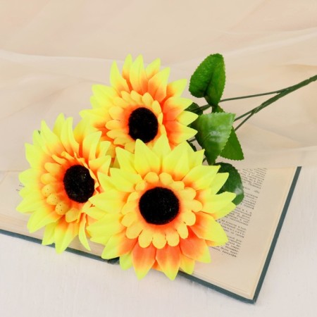 Artificial flowers "Sunflower large" three buds, 13x57 cm, yellow