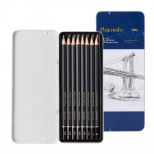 A set of pencils of the black firmness of the Finenolo Sketch, 8 pieces, 8B-2H, in a metal pencil case