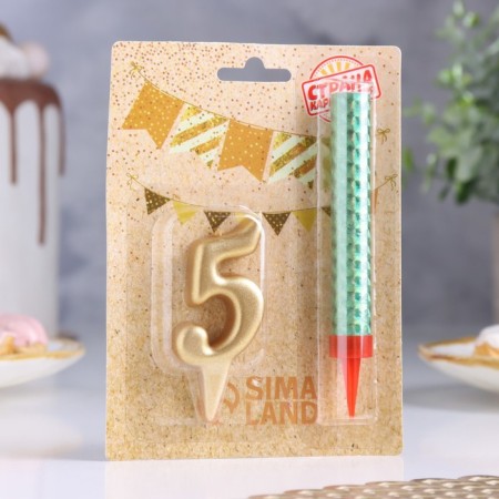 Candle for cake the number "5", "oval + fountain" Golden-1