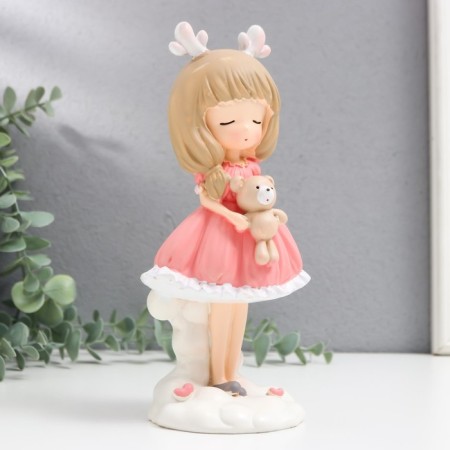 Polystone souvenir "Girl with deer horns and a bear in the hands" MIX 8x9.5x20.5 cm-2
