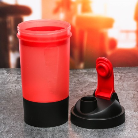 Sports shaker with a bowl for protein, red-black, 500 ml-2