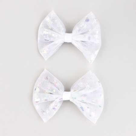 Hair hairpin white bow, set, 2 pcs, 7.5 cm, princesses-1
