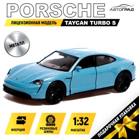 Metal machine Porsche Taycan Turbo S, 1:32, doors, inertia, blue color open