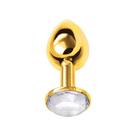 Anal plug Metal by Toyfa, golden, with a white crystal, 7.5 cm, d = 3 cm-2
