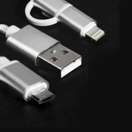 Windigo cable, 2 in 1, MicroUSB/Lightning - USB, 2 A, nylon braid, 1 m, white-2