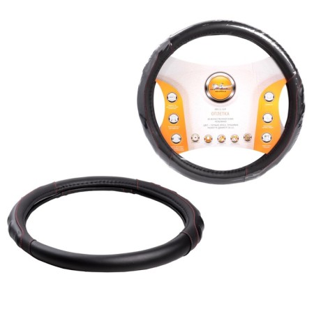Braid on the steering wheel, eco -leather, embossed, black, red firmware, 38 cm/m-1
