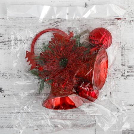 New Year's decoration "Two bells with a flower and balls" 19x41 cm, red-1