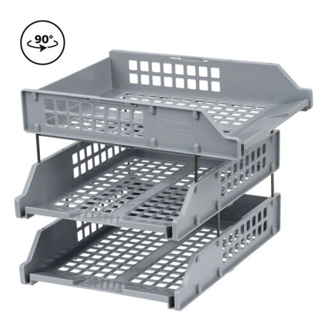 A set of horizontal paper trays, Strong 3 pieces, on metal rods, gray-4